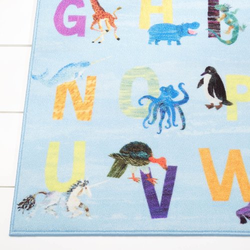 Eric Carle Elementary Blue Alphabet Kids Machine Washable Area Rug Blue/Orange, 4'11"x6'6"