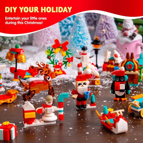 JOYIN 2025 Christmas Advent Calendar Building Blocks, 24 Days Christmas Theme Countdown Building Toy Set for Boys Girls, Xmas Party Favor Supplies, Classroom Prizes, Kids Xmas Gifts
