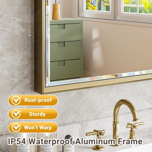 Brushed Gold Bathroom Mirror by [Brand Name] - 22x30 Beveled Edge Rectangle Vanity Mirror | Anti-Rust Frame