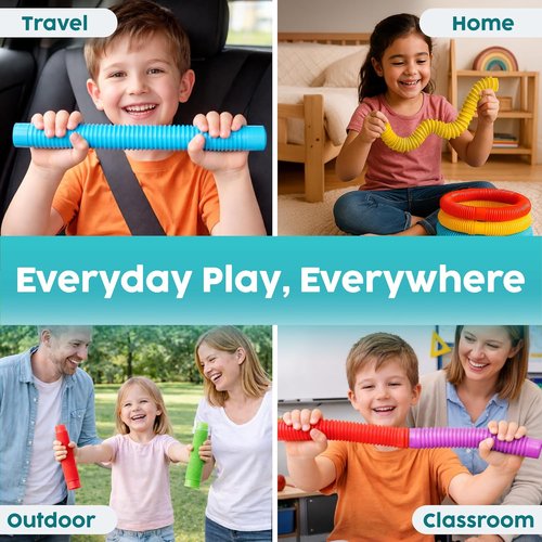 BUNMO Pop Tubes - Sensory Fidget Toys for Creative Play - Non-Mouthable 4 Pack - Hours of Fun for Kids