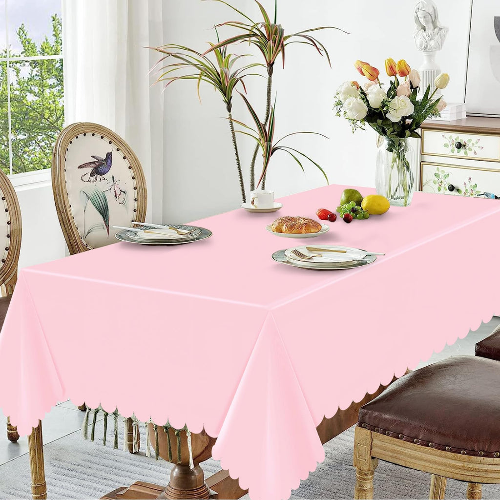 Ohkishly 3 Pack Plastic Pink Tablecloths for Rectangle Tables,Disposable Scalloped Edge Table Cloth Waterproof Pink Table Cover for Birthday Bridal Wedding Baby Shower, 54 X 108Inch