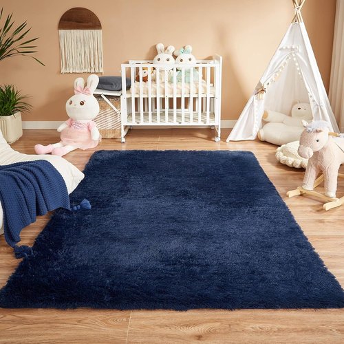 Floralux Area Rugs - Fluffy Dark Blue Shag Carpet for Bedroom & Living Room | 4x6 Size, Perfect for Kids' Rooms