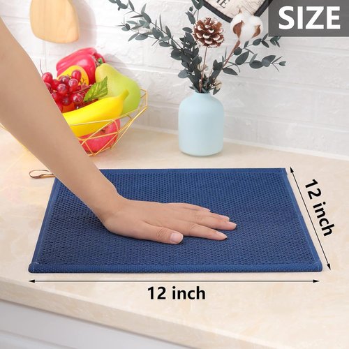 Homaxy 100% Cotton Waffle Weave Dish Cloths - Ultra Soft & Absorbent Kitchen Towels | 12 x 12 Inches, Navy Blue, 6-Pack