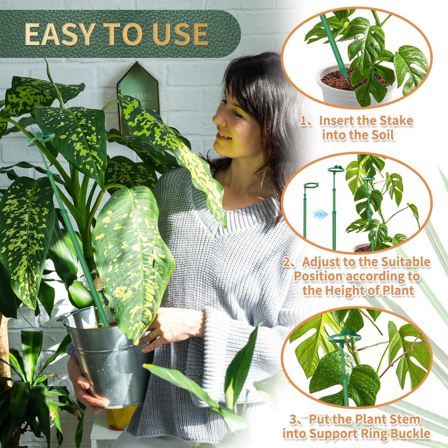 **Telescoping Plant Stakes by [Brand Name] - Adjustable 17.9" to 42.3" Support for Monstera, Orchids & Vines**