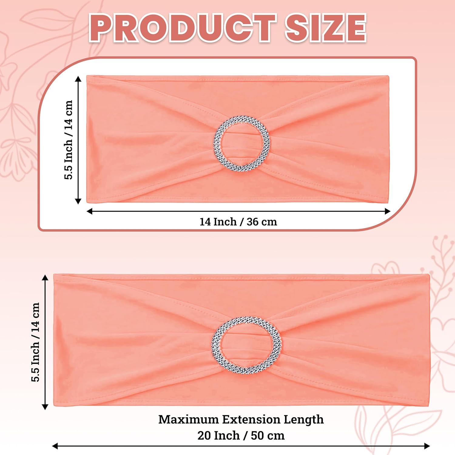 MDS Spandex Chair Sashes - Premium Stretch Bow Covers with Buckle Slider | Universal Fit - Peach (Pack of 25)