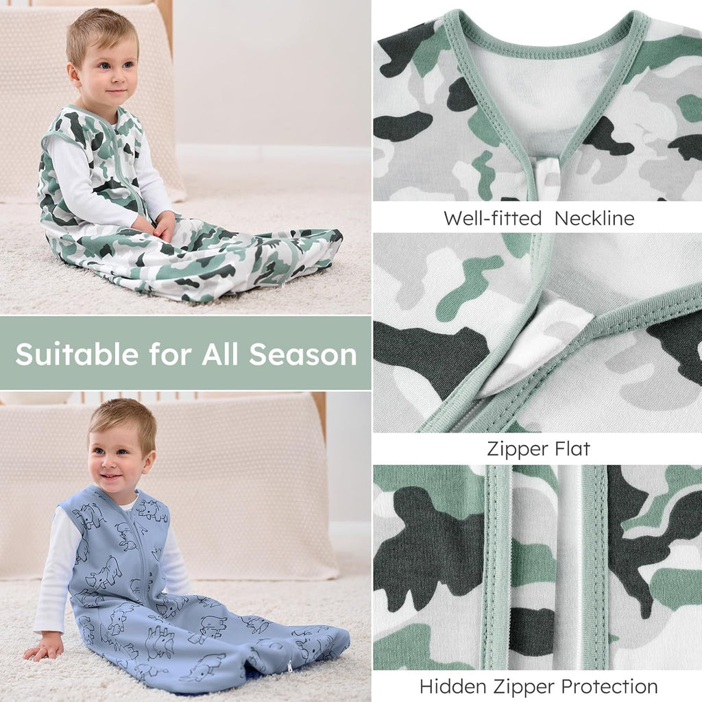 Yoofoss Baby Sleep Sack - 100% Organic Cotton Wearable Blanket for 0-6 Months | 2-Way Zipper, 3 Pack
