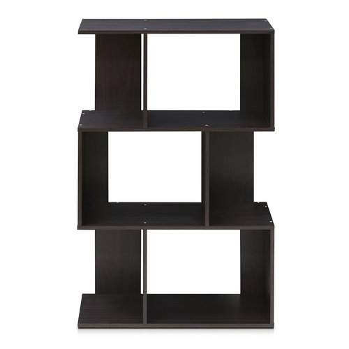 Furinno SIMPLY Book Shelf, 3-Tier Geometric Bookshelf, S-Shape Bookcase with Open Shelf, 11.8" x 23.6" x 37.3", for Organization and Storage, for Living Reoom, Bedroom, Home Office, Espresso