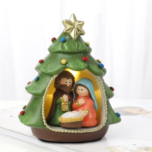 Hodao Nativity Set - Holy Family Scene for Christmas Indoor Decorations | Green Xmas Decor Gift