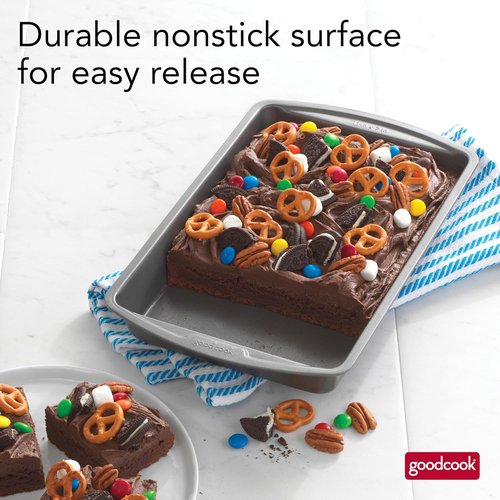 GoodCook Nonstick Steel Cake Baking Pan - 11 x 7 In for Brownies, Biscuits & Cakes | Gray Finish