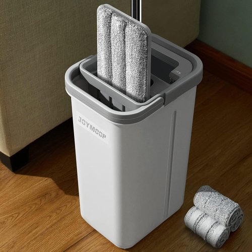 JOYMOOP Mop and Bucket Set - Hands-Free Flat Floor Cleaning System with 3 Washable Microfiber Pads