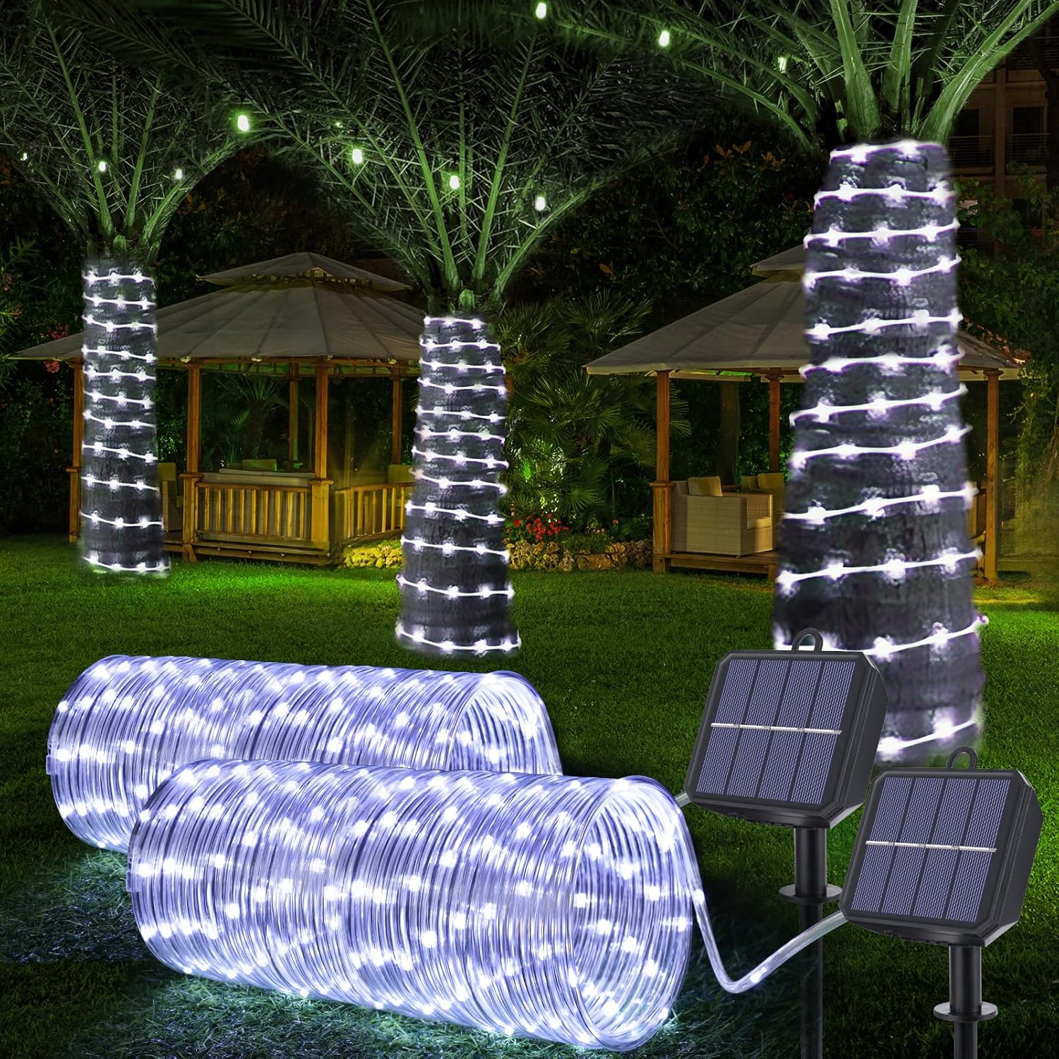 Skiennix Solar Rope Lights - 132ft 400LED Waterproof Outdoor String Lights | 8 Modes for Garden & Patio Decor - White