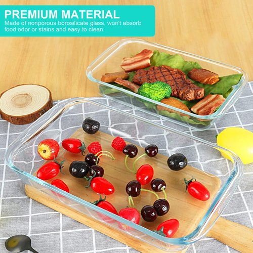 KOMUEE Glass Baking Dish Set - 8 Pieces with BPA-Free Lids | Rectangular Bakeware for Lasagna & Leftovers
