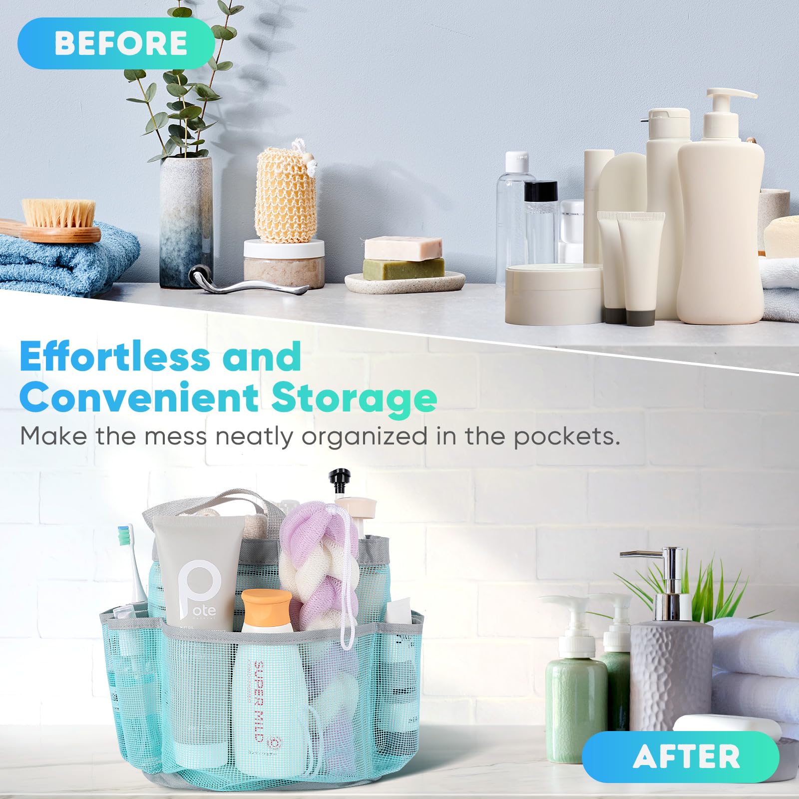 EUDELE 2 Pack Mesh Shower Caddy Portable for College Dorm Room Essentials, Shower Caddy Dorm with 8-Pocket Large Capacity,Shower Bag for Beach,Swimming,Gym