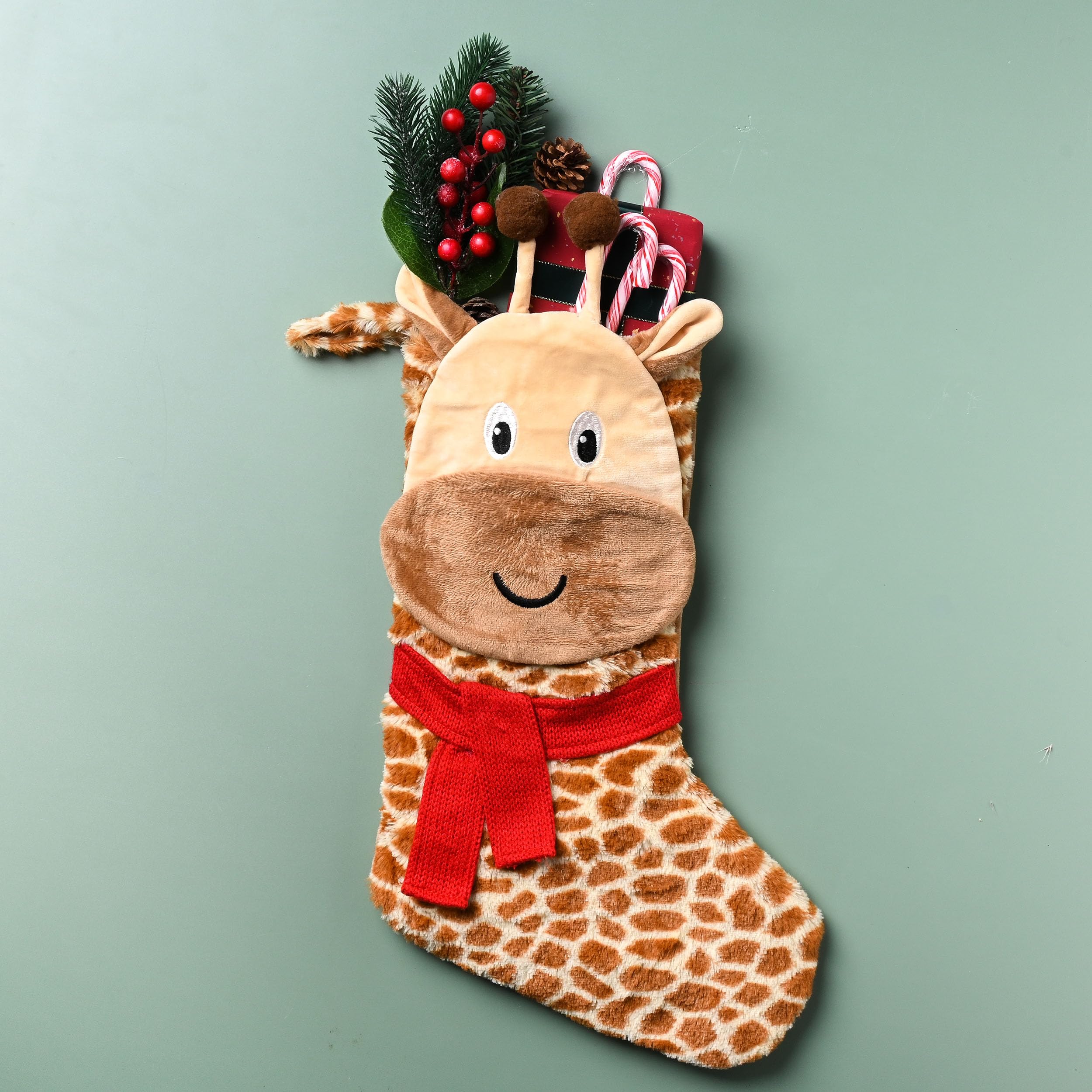 Valery Madelyn Christmas Stockings Decorations, 21 Inch Fabric Yellow Brown Giraffe Cute Plush Personalized Fireplace Hanging Ornament for Holiday Xmas Party Decor