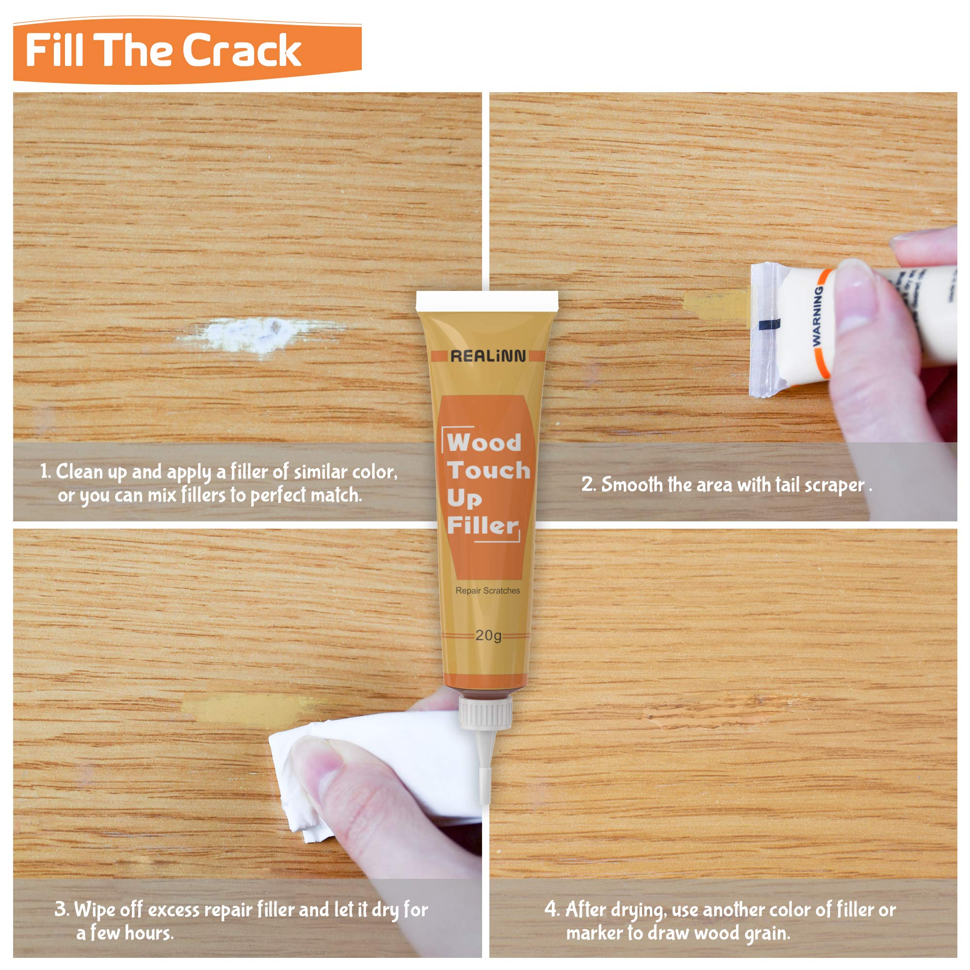 REALINN Wood Furniture Repair Kit- Set of 28 - Touch Up Markers, Fillers with Wood Putty - Repair Scratch, Cracks, Hole, Discoloration for Wooden Door, Floor, Table, Cabinet