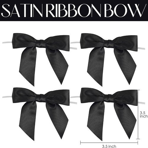 AIMUDI Black Satin Bows - 3.5" Premade Twist Tie Bows for Gift Wrapping & Party Decor | 50 Pack
