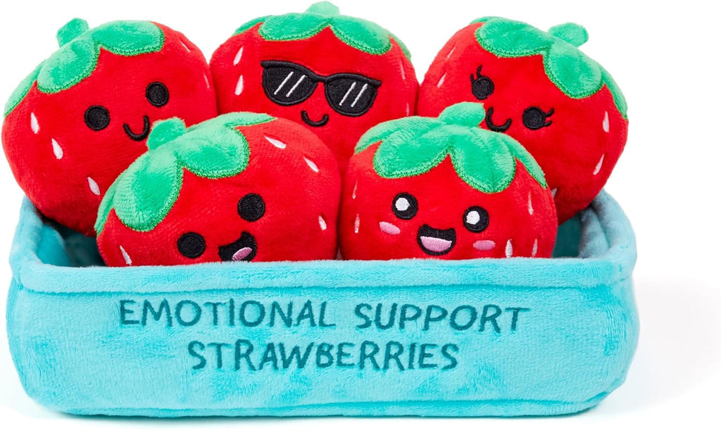 Relatable Emotional Support Strawberries - Cuddly Plush Toys | 5 Squishy Stuffed Animals with Basket