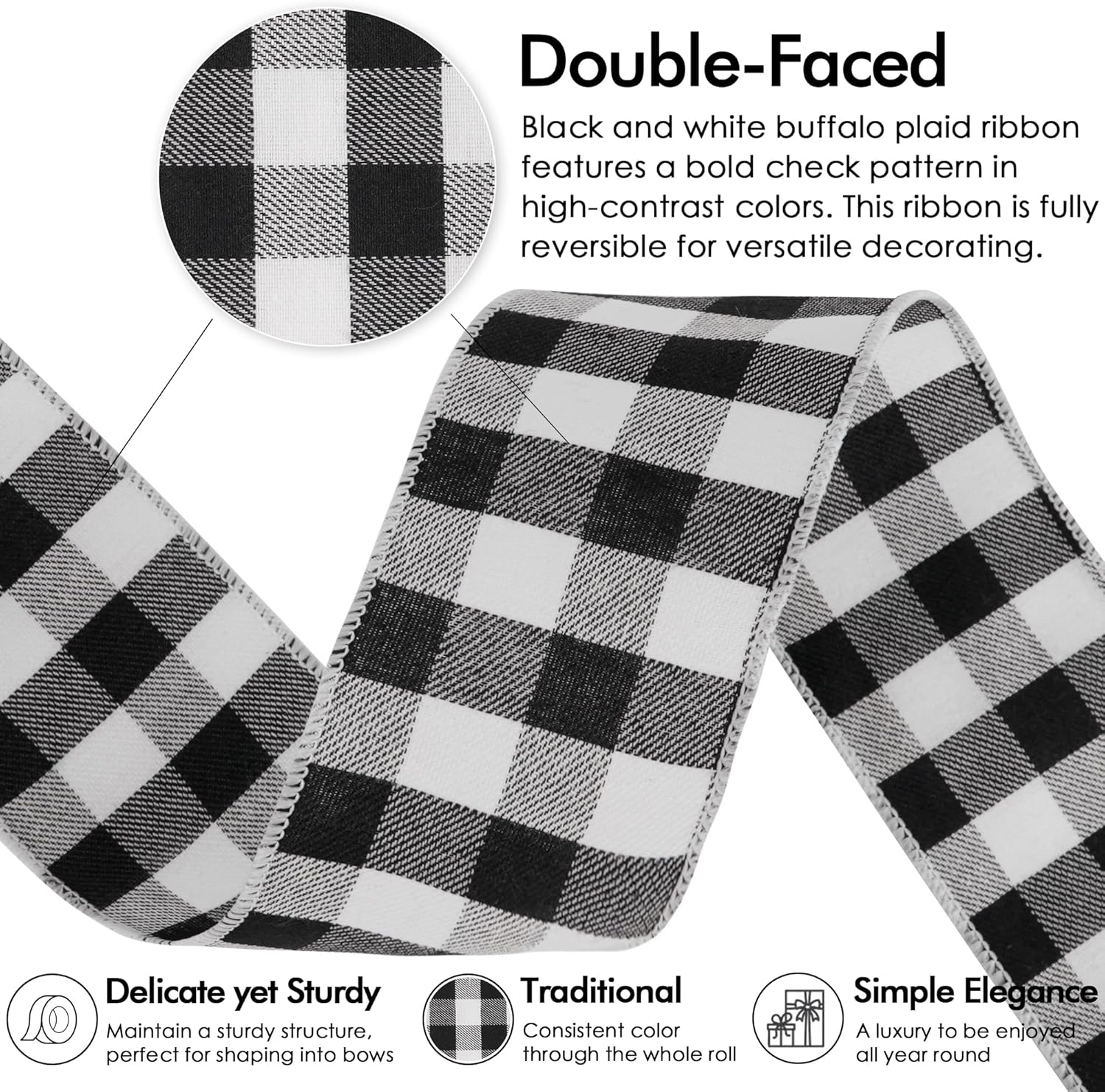 MEEDEE Buffalo Plaid Ribbon - 2.5 Inch Wide, 10 Yards of Wired Polyester for Crafts & Decorations