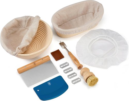 Kook Banneton Bread Proofing Set - Artisan Sourdough Kit with Rattan Baskets & Tools | Set of 2