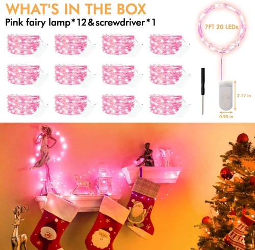 Bexdir 12 Pack Fairy Lights - Battery Operated 7FT Waterproof Silver Wire String Lights for Home Decor | Perfect for Parties & Weddings