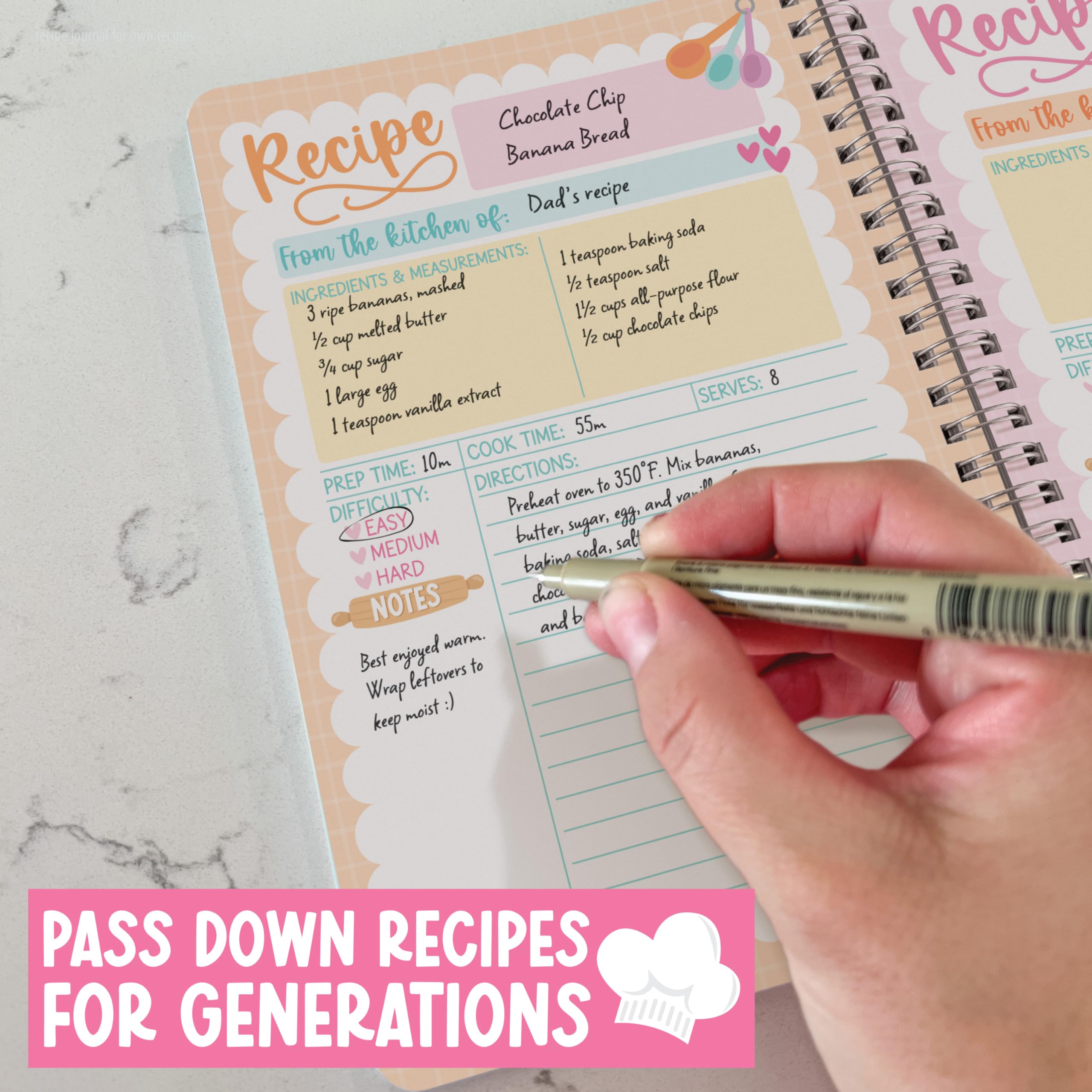 Hadley Designs Blank Recipe Book to Write in Your Own Recipes - Spiral Recipe Notebook, Cookbook Blank Journal, Make your Own Cookbook, Recipes Notebooks to Write in, Graduation Gifts 2026