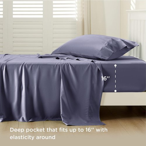 Bedsure Cooling Sheets - Twin Size, Breathable Rayon from Bamboo, Soft & Silky, Deep Pocket Up to 16 Inches, Dark Grey