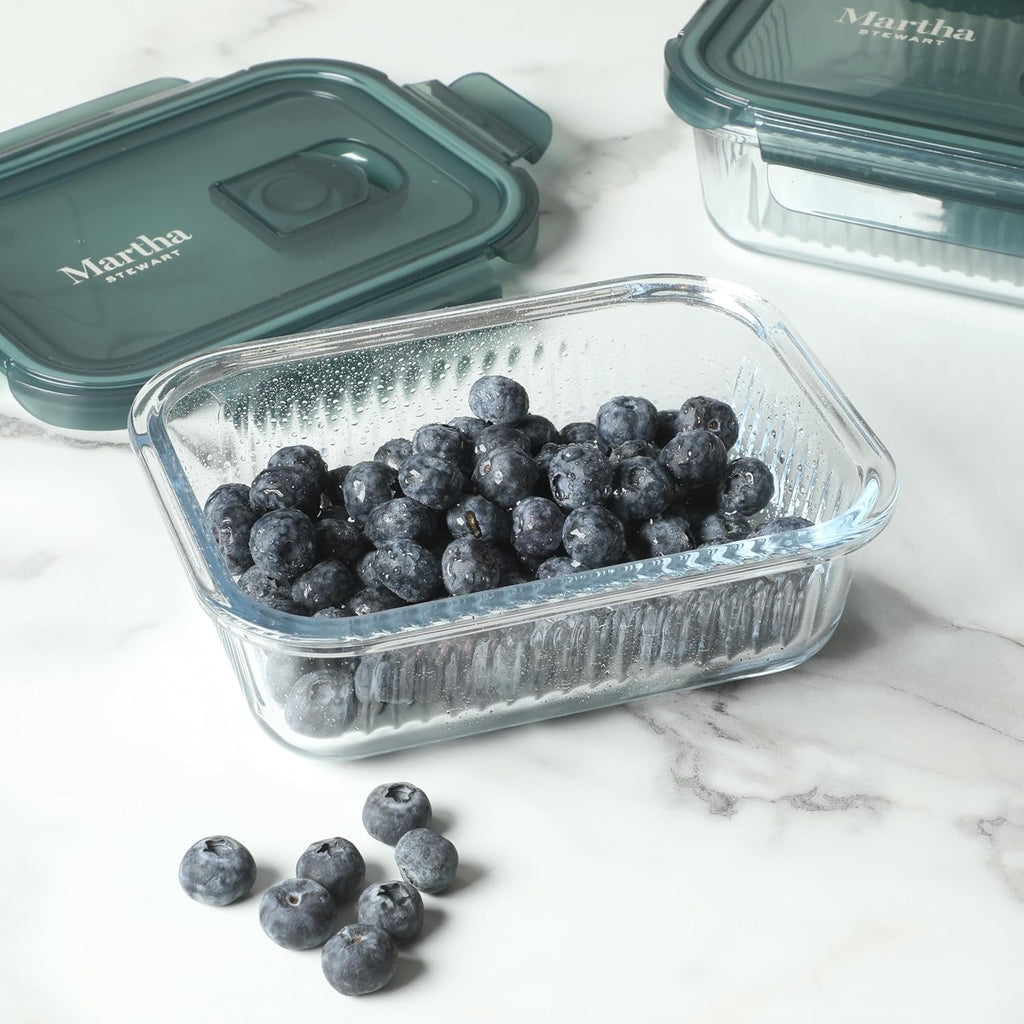 Martha Stewart Shadowbrook 5-Piece Borosilicate Glass Storage Container Set - Airtight Lids, 21.6 oz | Microwave & Dishwasher Safe
