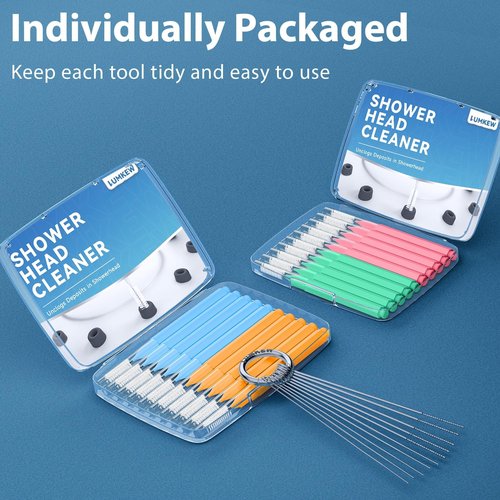 Lumkew Multiszie Shower Head Cleaner Tool, Shower Head Cleaning Brush for Small Hole Nozzle with Storage Boxes, Showerhead Cleaner Picks Unclogger for Household Bathroom, 30 Pcs