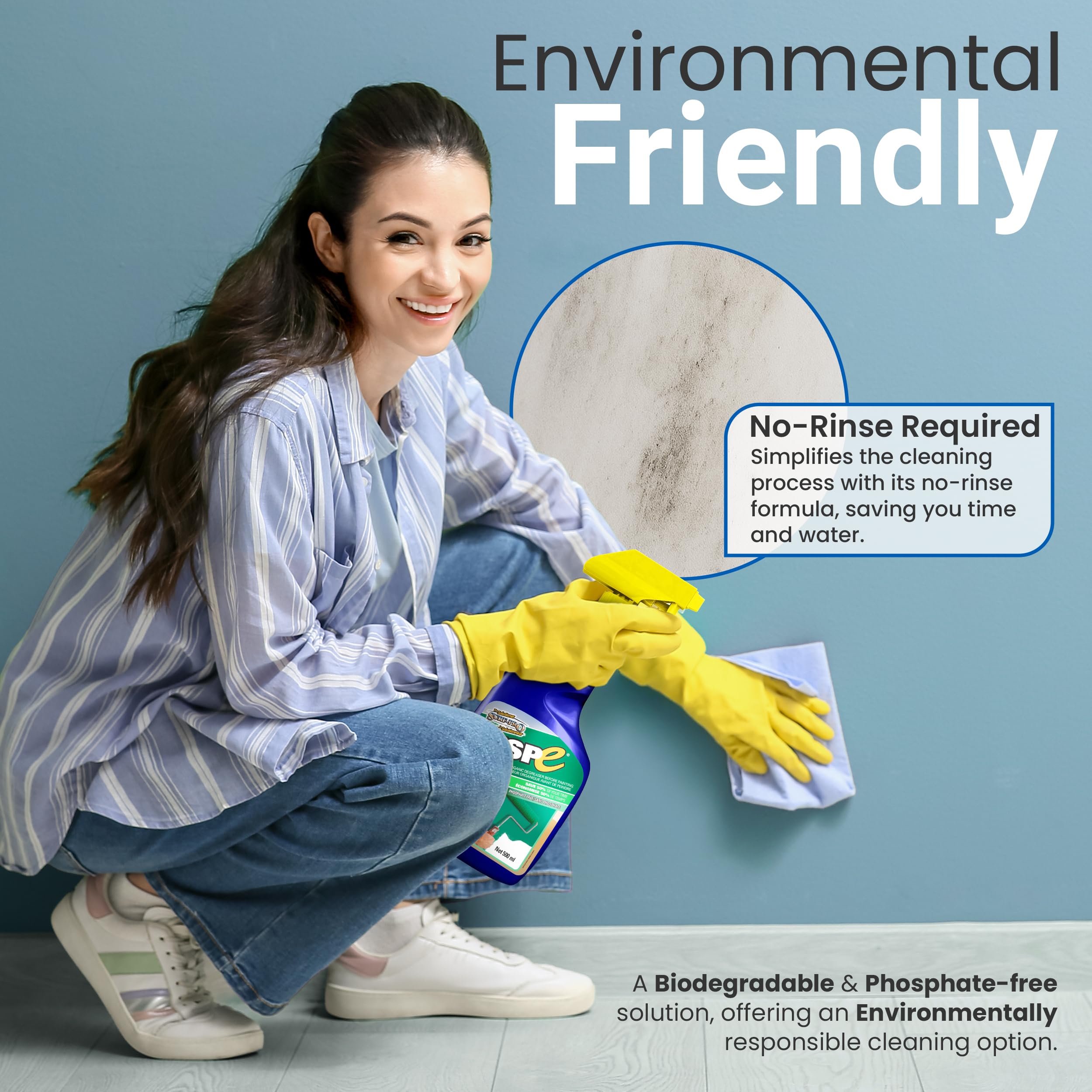 TSPE Cleaner Spray – 500ml Eco-Friendly No-Rinse Degreaser for Walls, Wood, Cabinets & Paint Prep – Phosphate-Free TSP Alternative – Biodegradable, Septic Safe, Non-Toxic Cleaning Solution