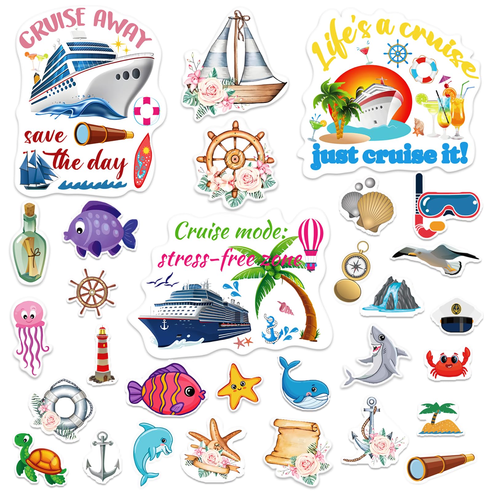 Rdanruy 30PCS Cruise Door Decorations Magnetic,Sea Navigation Cruise Ship Door Decorations Funny Boat Sea Animal Cruise Magnets for Door Decoration Cabin Refrigerator