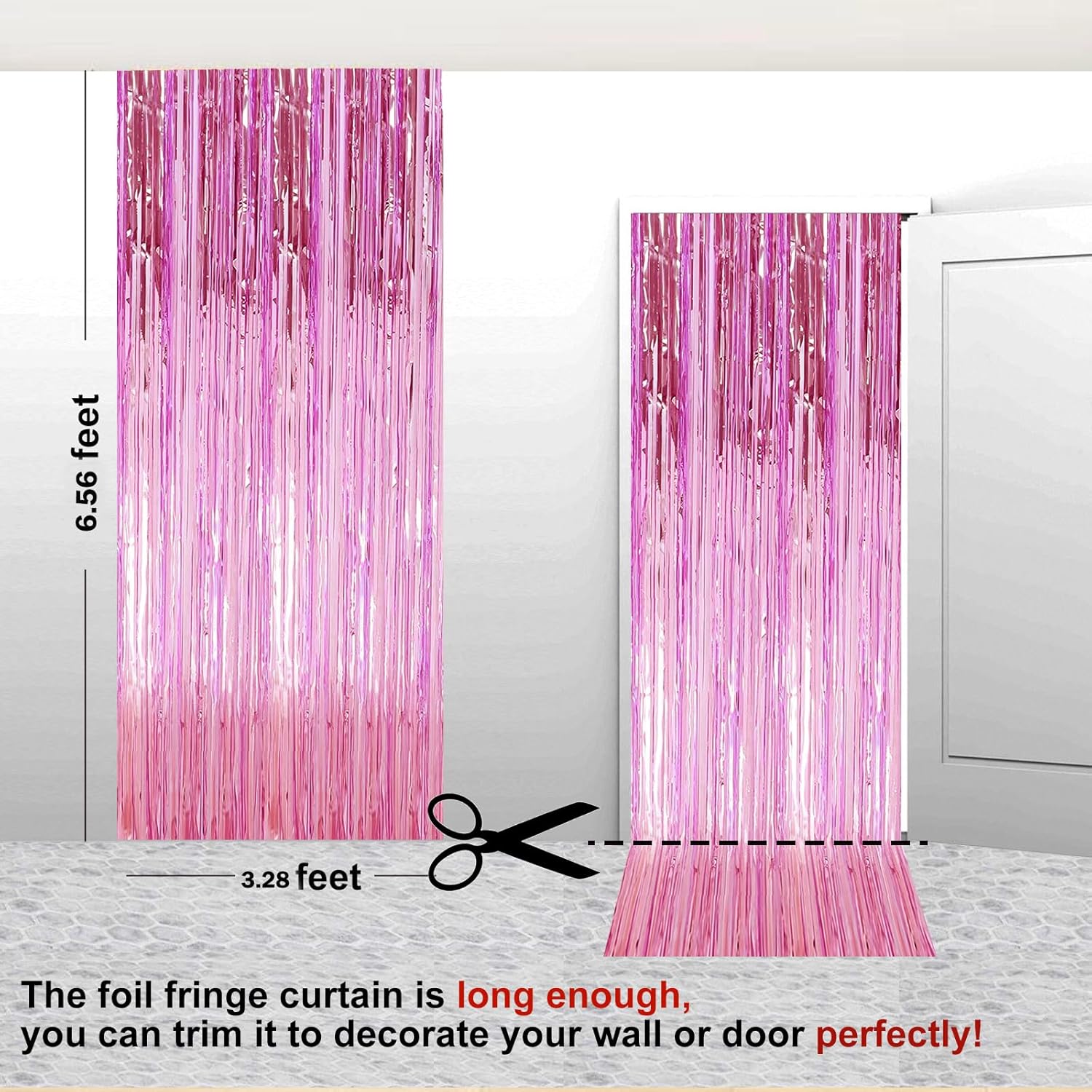 Pink Tinsel Curtain Backdrop by [Brand Name] - 2 Pack Metallic Foil Fringe for Parties & Events | 3.28 ft x 6.56 ft