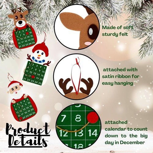 A1U Felt Advent Calendar - Holiday-Themed Countdown Decor with Reindeer & Santa | Multicolored 1 ct.