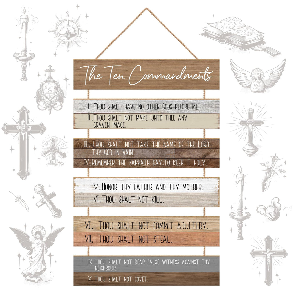 The Ten Commandments Christian Home Wall Decor Art, Wooden Hanging Bible Verse for Home, Bedroom, Living Room, Church, Farmhouse, Garden, Office (Retro)