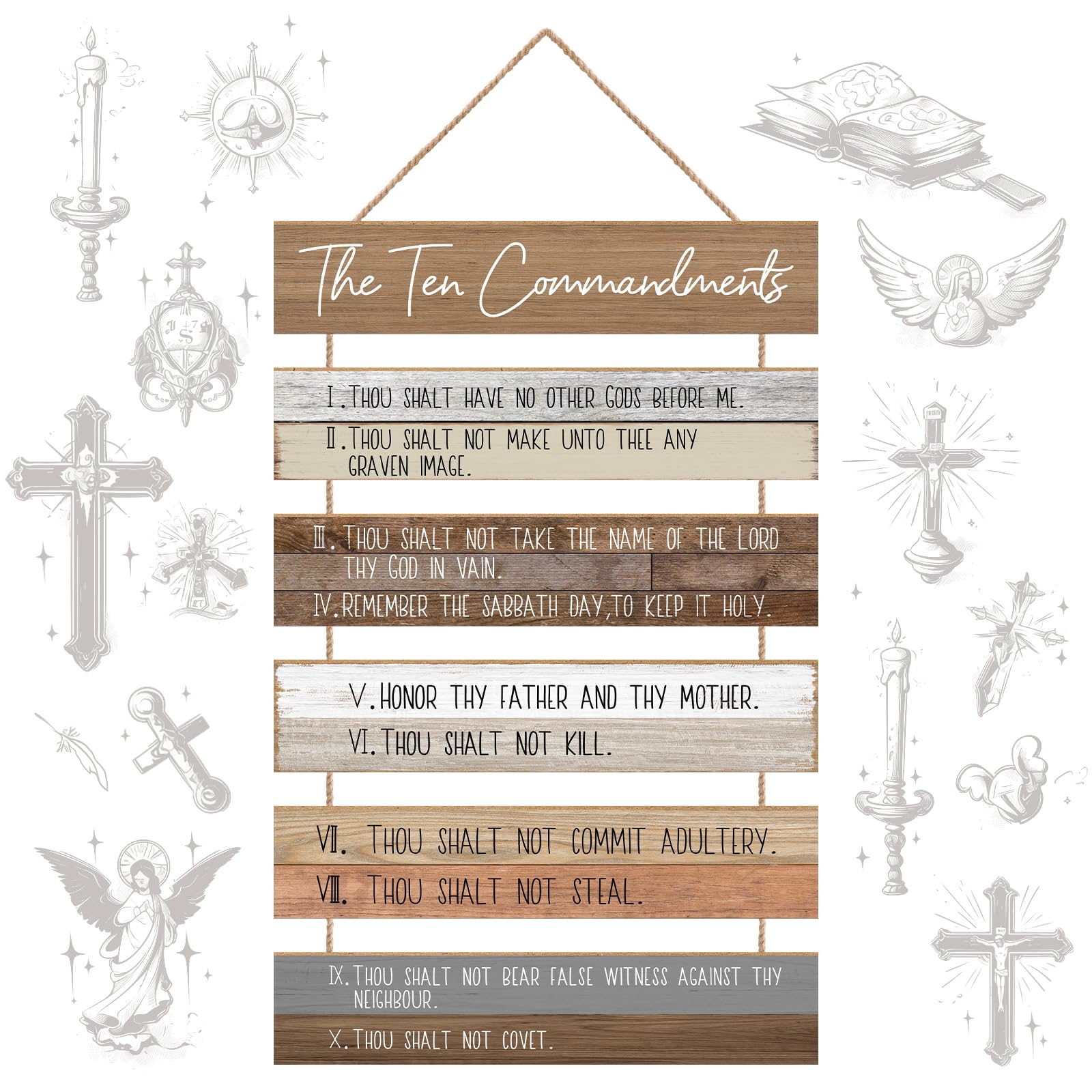 The Ten Commandments Christian Home Wall Decor Art, Wooden Hanging Bible Verse for Home, Bedroom, Living Room, Church, Farmhouse, Garden, Office (Retro)