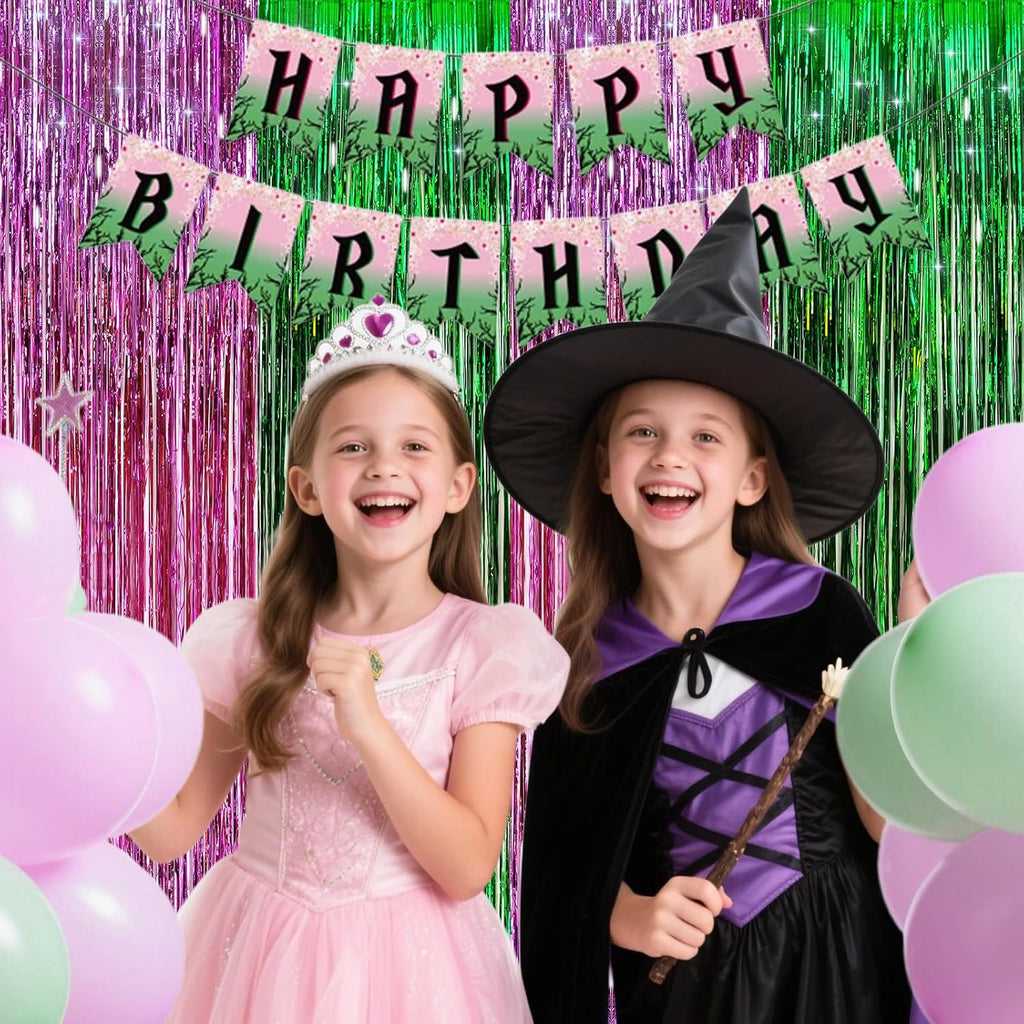 Skiennix Pink & Green Tinsel Curtain | Foil Fringe Backdrop for Birthday & Baby Shower Decor