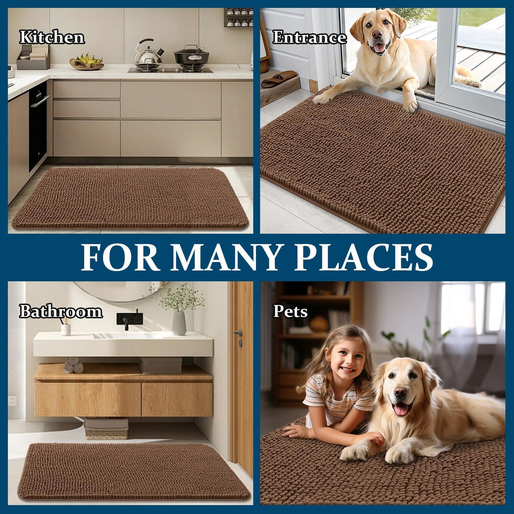OLANLY Dog Door Mat - Absorbent Non-Slip Chenille Mat for Muddy Paws | 44x24 Mocha Indoor Carpet