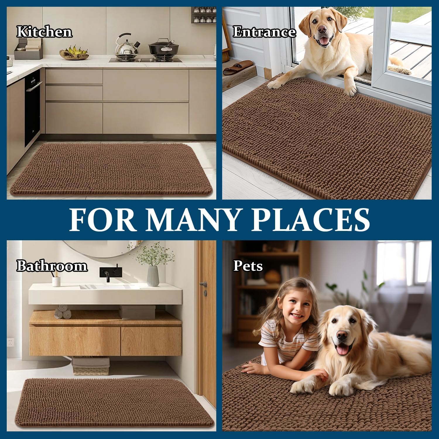 OLANLY Dog Door Mat - Absorbent Non-Slip Mud Mat for Indoor Use | Quick-Dry Chenille, 59x35 Mocha