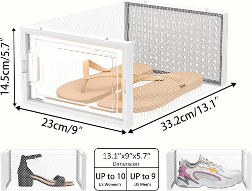 HOMIDEC Shoe Organizer - 12 Pack Clear Plastic Stackable Storage Boxes with Lids for Size 10 Shoes