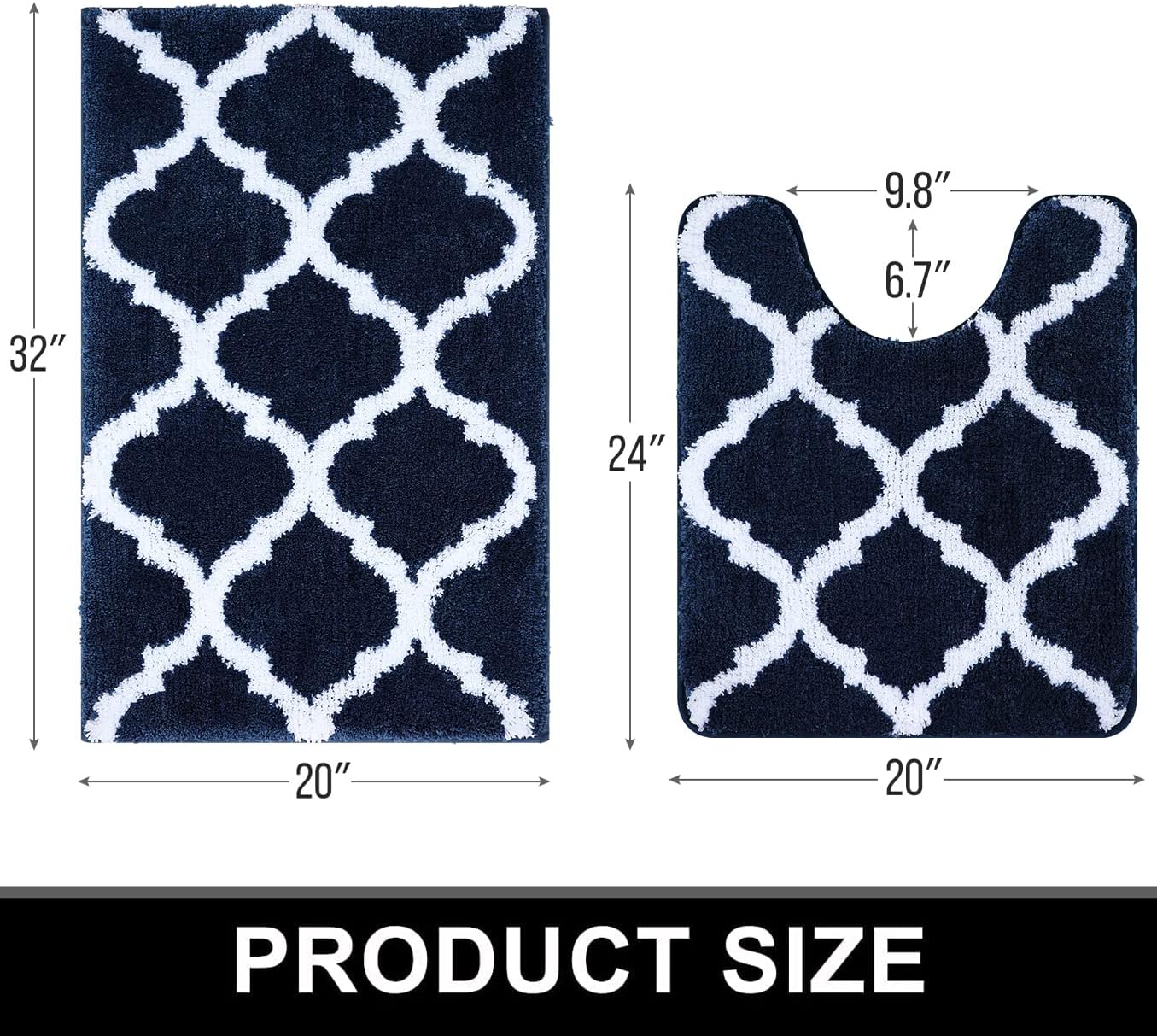 OLANLY Bathroom Rugs Set - 2-Piece Microfiber Bath Mats with Non-Slip Design | Navy, Machine Washable (30"x20"+24"x20")