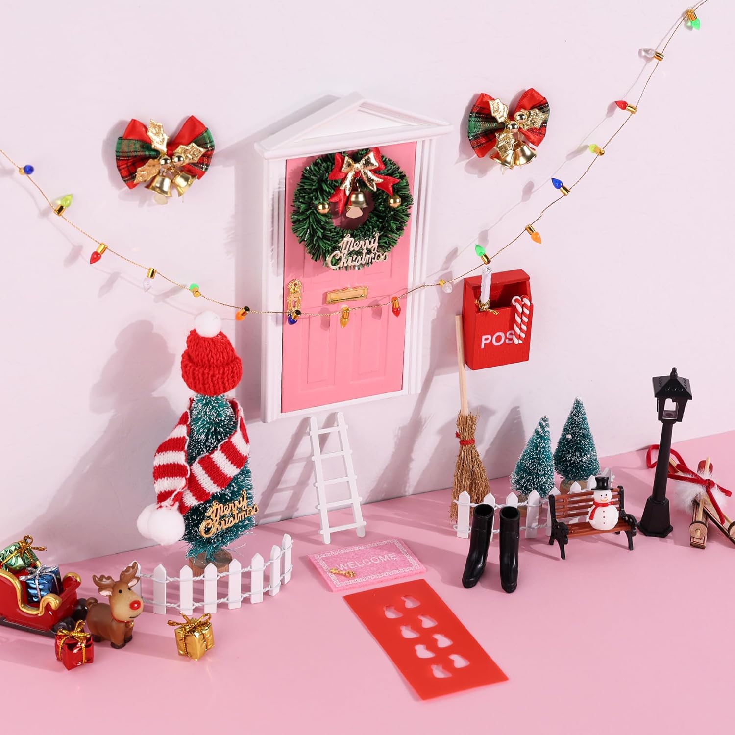 Skiennix Christmas Elf Girl Fairy Door Decor - Miniature Wooden Wall Decoration for Holiday Cheer
