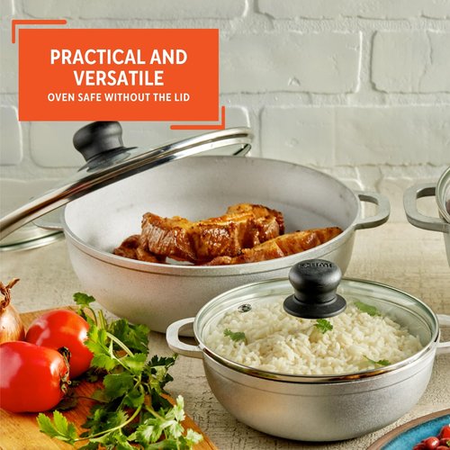 IMUSA Caldero Stock Pot with Glass Lid 3pc Set, 1.5/2.5/5.2qt, Cast Aluminum, Perfect for Serving Medium & Small Groups, Riveted Handles, Made in Colombia, Silver.
