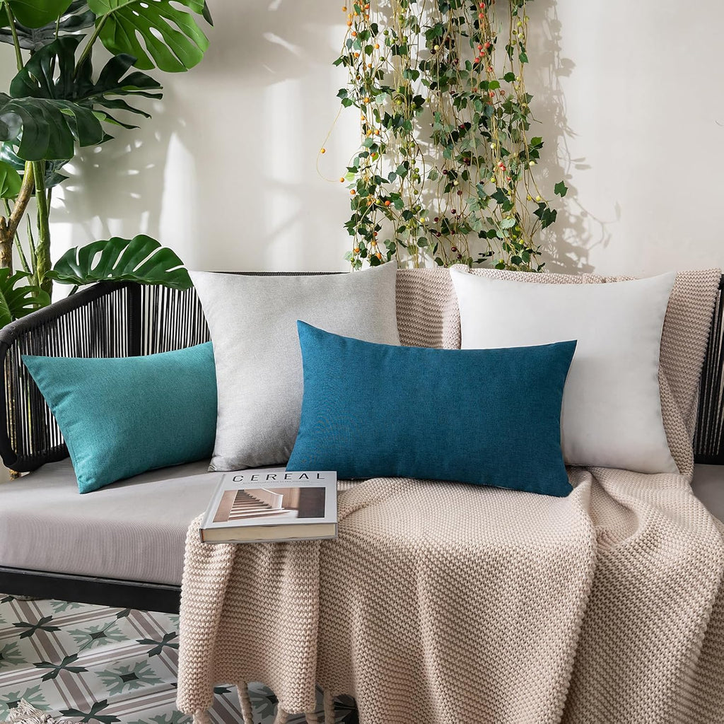 MIULEE Decorative Outdoor Throw Pillow Covers - Waterproof Faux Linen Cushion Cases | 20x20 Inch Blue (Pack of 2)
