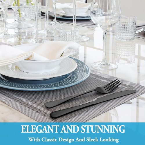 72 Pcs Black Silverware Set with Steak Knives, Stainless Steel Flatware Cutlery Set Service for 12, Kitchen Tableware Set, Utensil Set for Home and Restaurant, Knives Forks Spoon Set, Dishwasher Safe