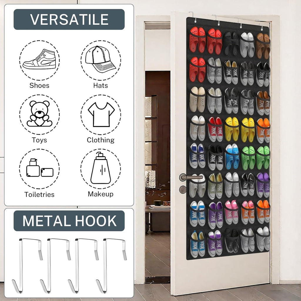 Skiennix Over The Door Shoe Organizer - 40-Pocket Hanging Rack for Closet Storage | Black Mesh Design
