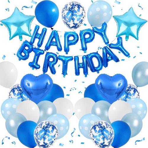 Blue Birthday Decorations - Happy Birthday Balloons & Polka Dot Confetti for Boys | Perfect for Baby Showers
