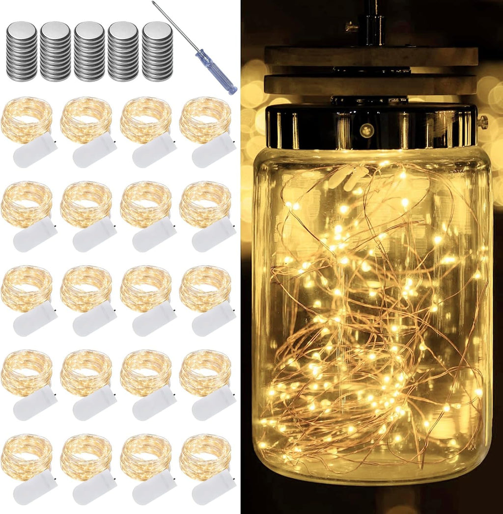 Skiennix 20 Pack Warm White Fairy Lights - 7ft Copper Wire LED String Lights for Weddings, Parties & Decor