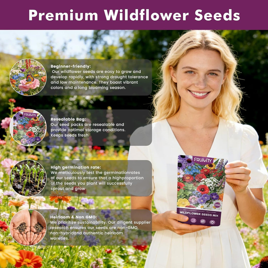 Wildflower Seeds - 10,000+ Bulk Butterfly & Hummingbird Mix | 21 Varieties of Heirloom Perennials & Annuals