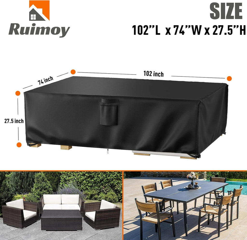Ruimoy Outdoor Furniture Cover - Heavy-Duty Waterproof Protection for Tables & Chairs | 102" L x 74" W x 27.5" H
