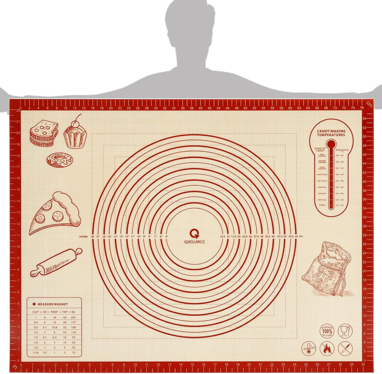 Skiennix Silicone Baking Pastry Dough Mat - 32x24 Inch Nonstick Rolling Sheet for Cookies & Bread