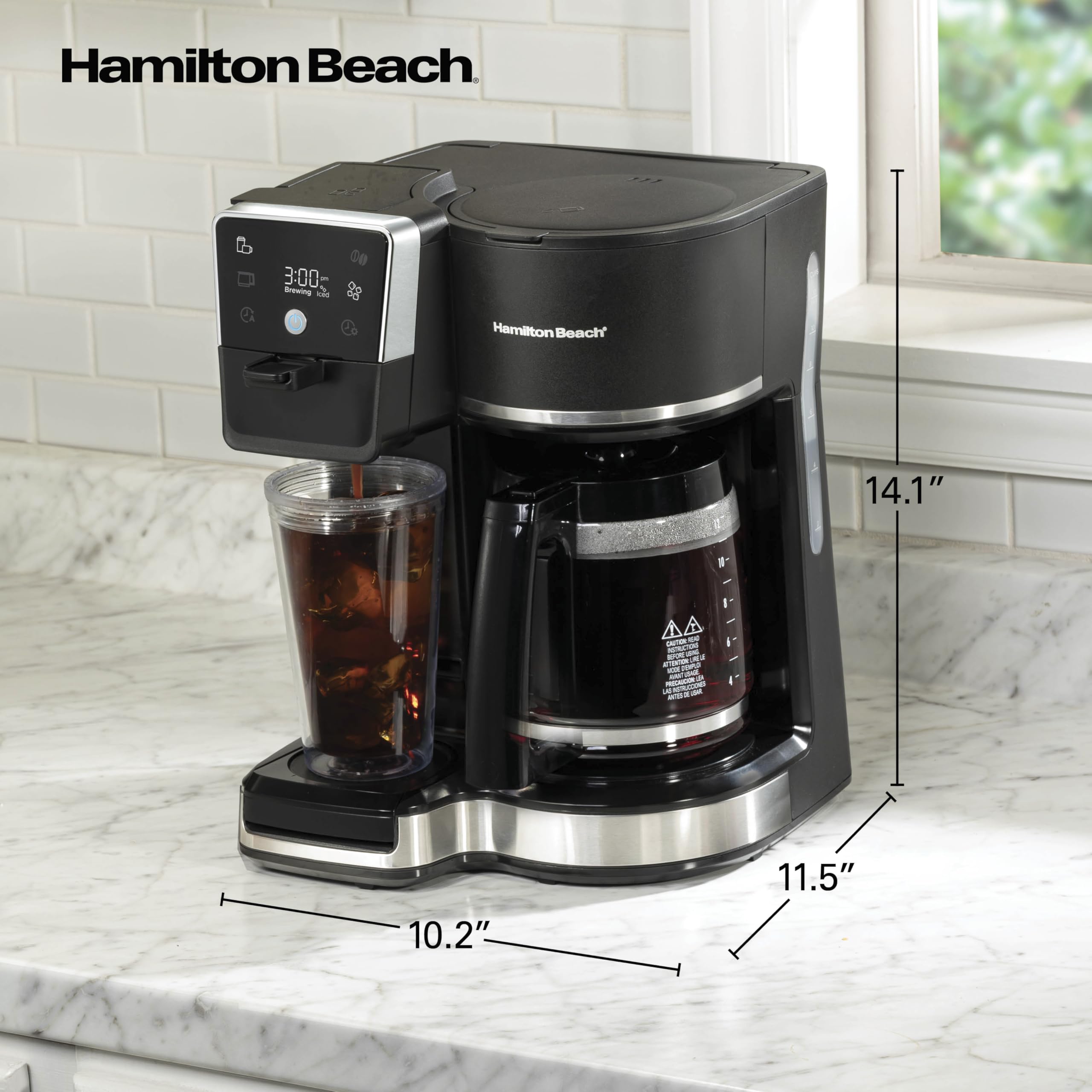 Hamilton Beach 2-Way 12 Cup Programmable Drip Hot and Iced Coffee Maker & Single Serve Coffee Machine, AquaFlow Showerhead, Glass Carafe, Auto Pause and Pour, Black (47500J)